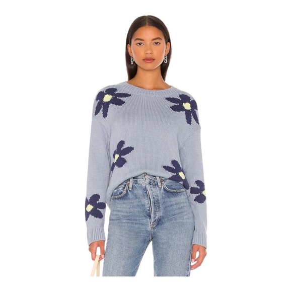 Rails Sweaters - RAILS Zoey Blue Daisies Sweater Baby Blue Yellow Crew Neck Long Sleeves Sz XS